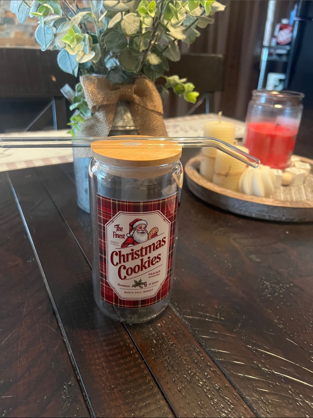 Glass Cup with Bamboo Lid - Festive Red Label